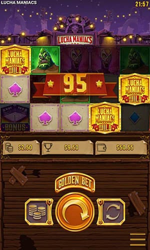 スマホ版ビデオスロット「ルチャ・マニアクス」5カードがそろう