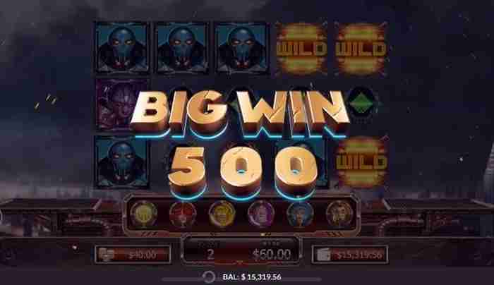 ヒーロー5カード揃った メテオストライクヒーローがワイルドを増やしヒーロー絵柄の5カード画面