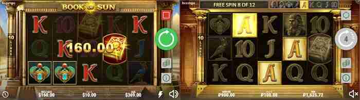 対戦相手ばかりにフリースピン 相手は2度目のフリスピ中、太は「K」5カードで$160配当画面